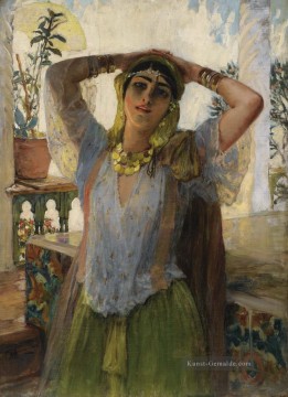  art - Junge orientalische Frau auf einer Terrasse Frederick Arthur Bridgman